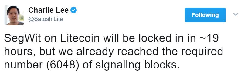 Charlie Lee's Tweet Before Litecoin Locked SegWit In 