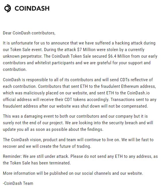 CoinDash Hack Official Response