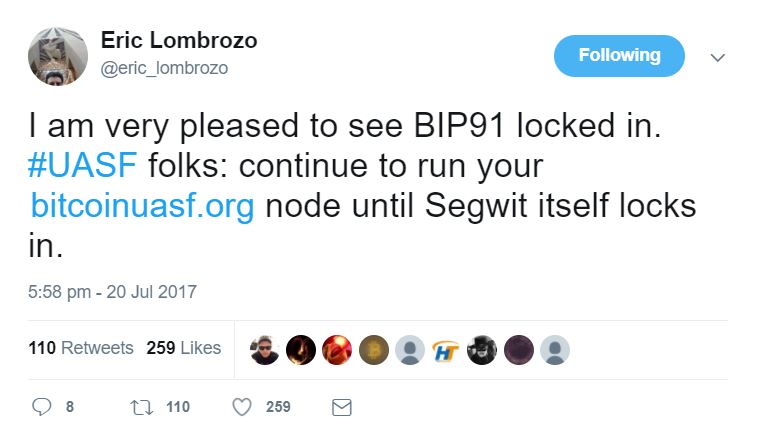 Eric Lombrozo BIP91 Tweet