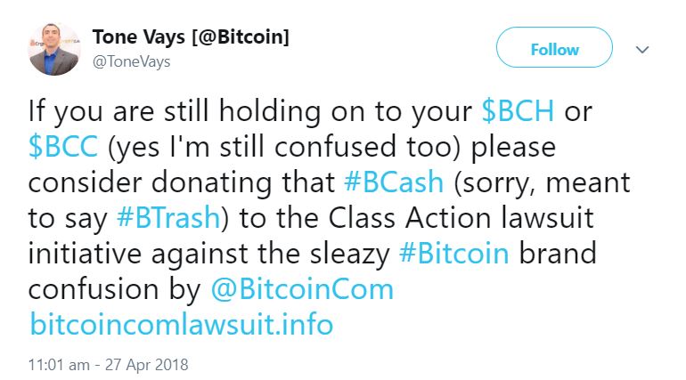 Tone Vays Supporst Lawsuit Against Roger Ver