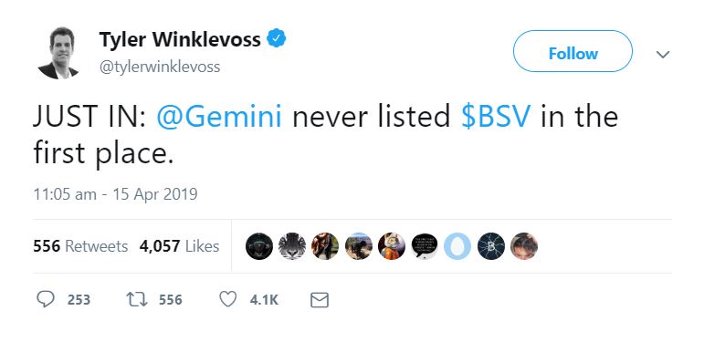 Tyler Winklevoss Bitcoin SV