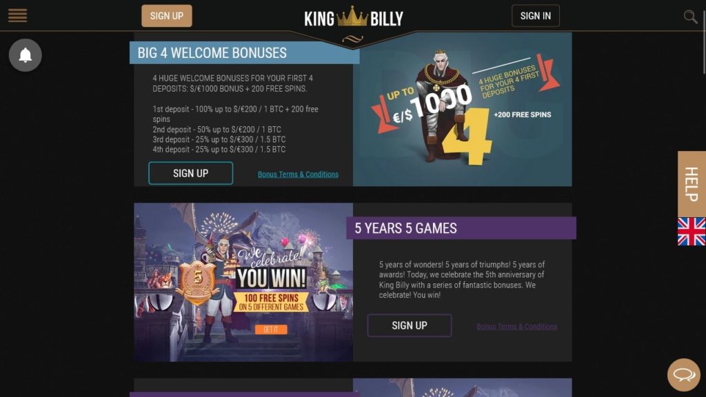 King Billy Casino Promotions.