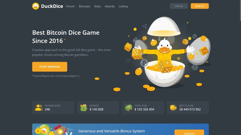 DuckDice Homepage.