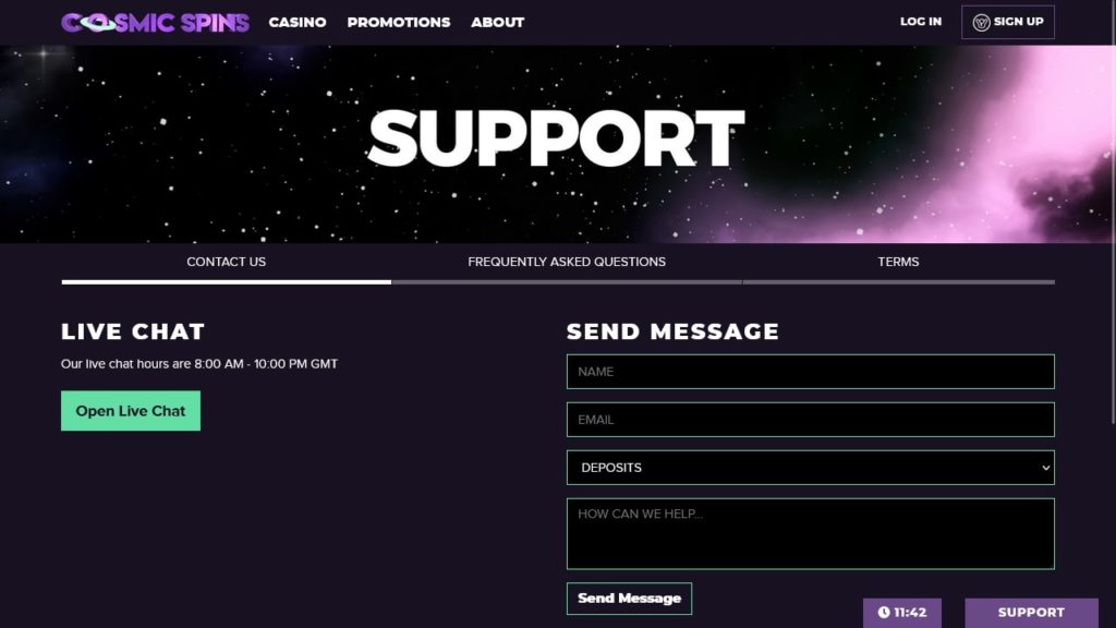 Cosmic Spins Casino Support.
