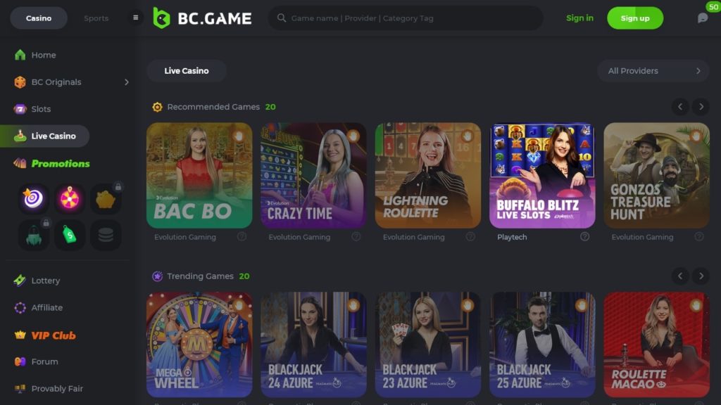 BC.Game Live Casino Games.