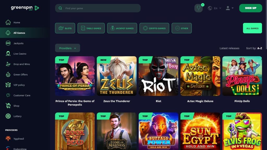 Greenspin casino games.