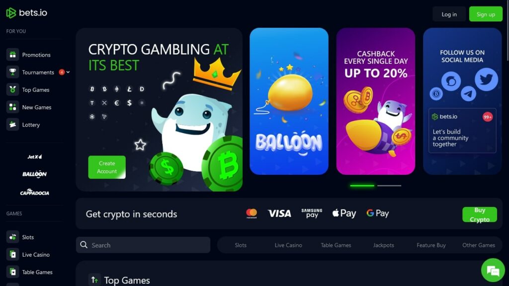 Bets.io Casino Homepage.