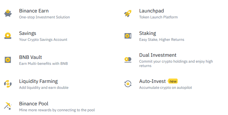 Binance menu