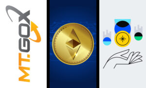 Mt Gox logo, ethereum logo, and Binance affiliate design