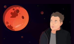 Elon Musk looking up towards to moon