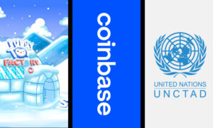 Coinbase, UNCTAD logos and Pudgy Penguins