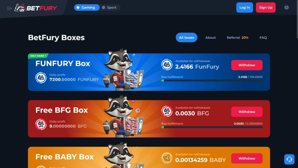 BetFury casino boxes