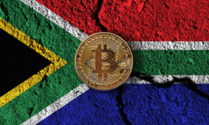 South Africa flag with a bitcoin on it