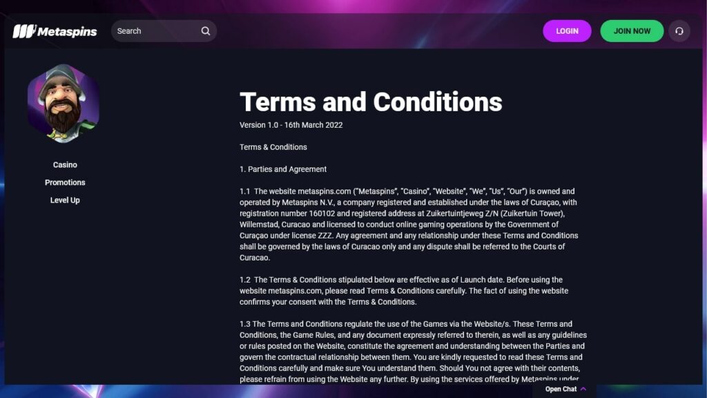 Metaspins Casino Terms & Conditions