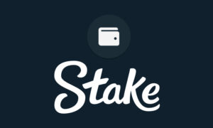 Stake logo with a wallet icon above it