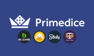 PrimeDice logo with the logos of four sites that offer similar games including dice.