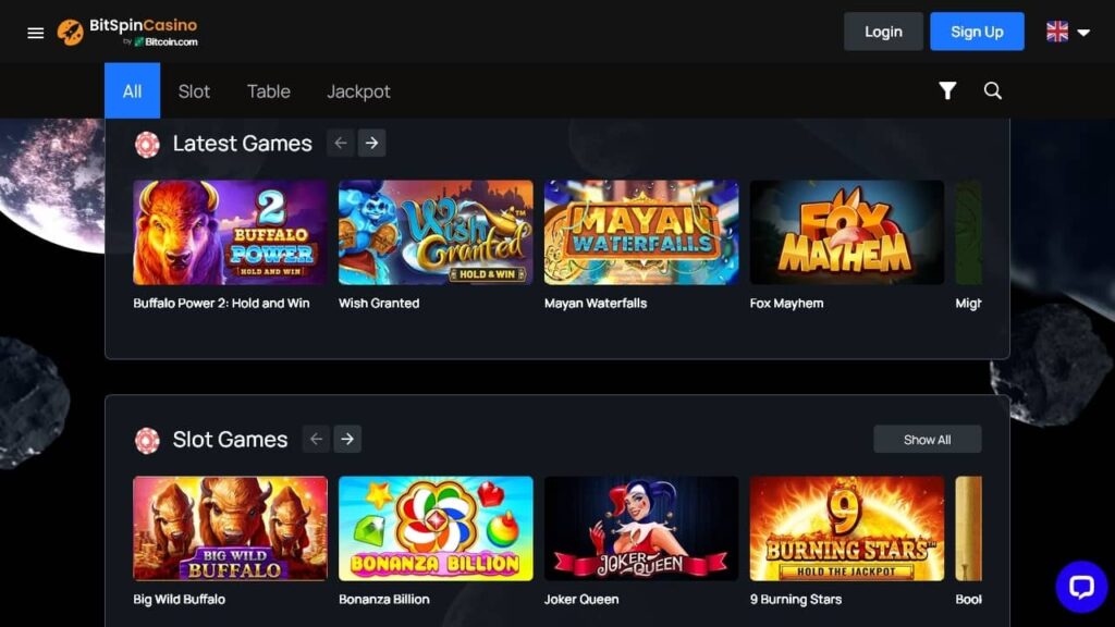 Casino games on BitSpin