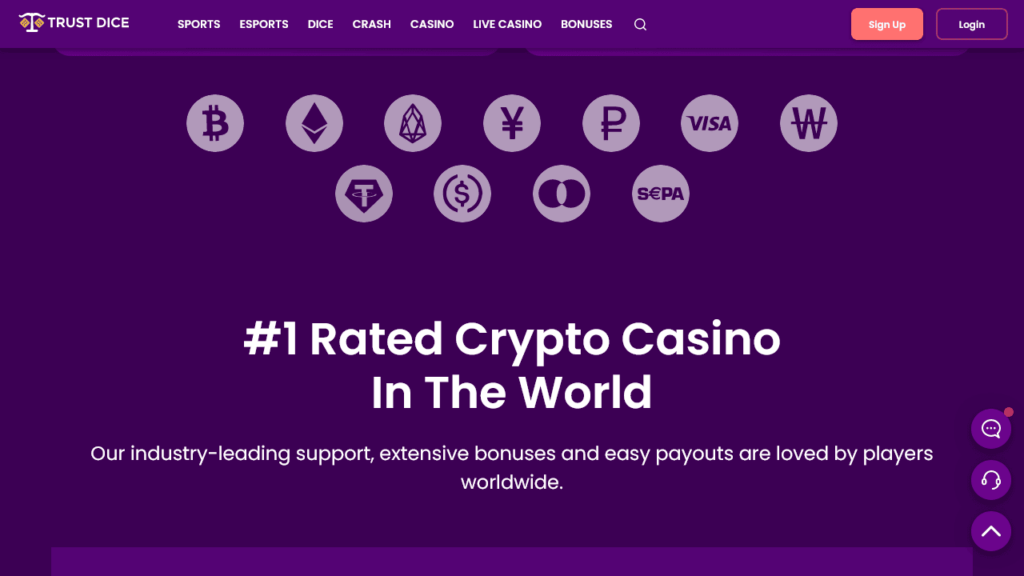 TrustDice Casino cryptocurrencies and payment methods