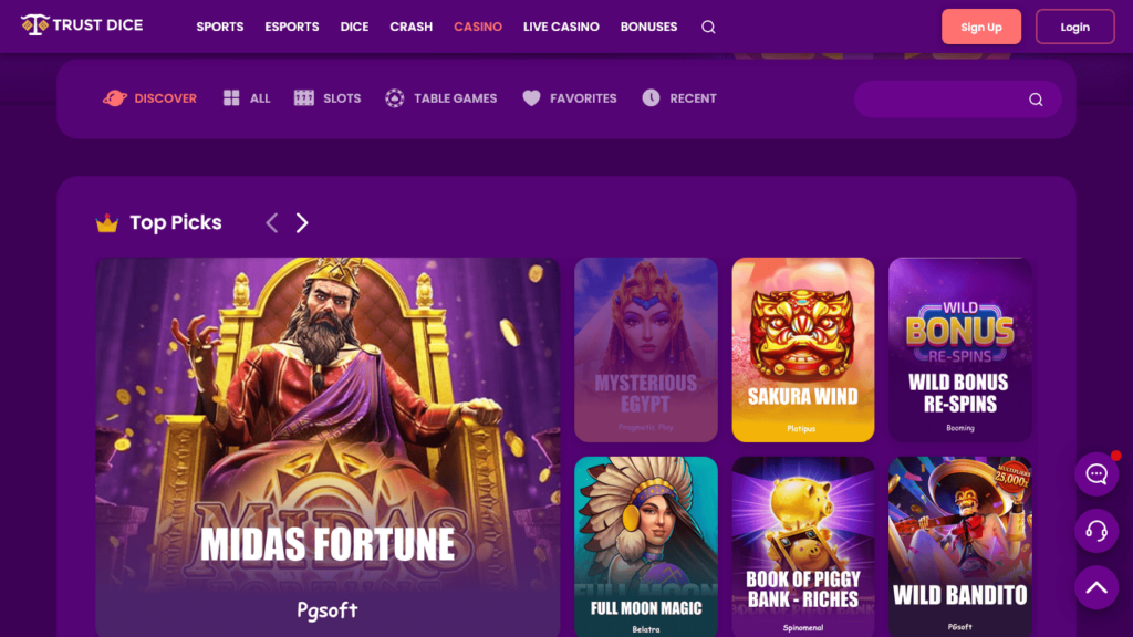 TrustDice Casino games and providers