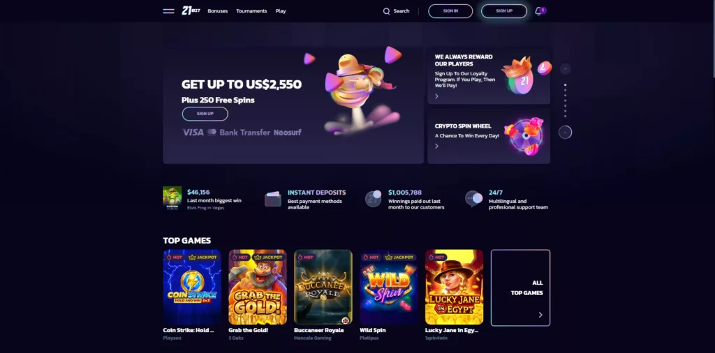 21bit Casino Homepage