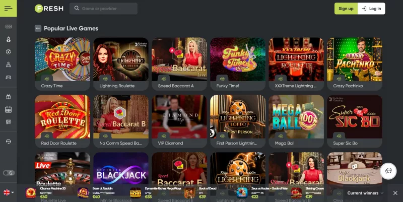 A selection of casino games on Fresh Casino