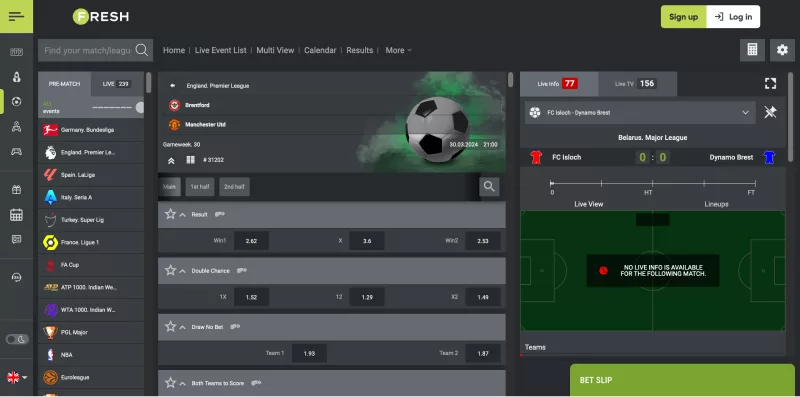 Sports betting on Fresh with the Premier League selected