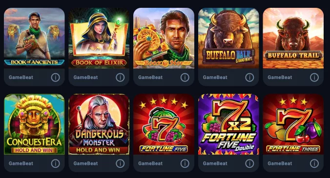 Selection of Gamebeat casino games at Thunderpick