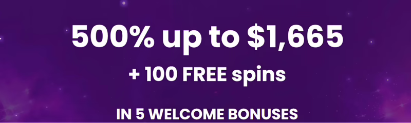 Casino Rocket Welcome Package: 500% up to $1665 + 100 Free Spins