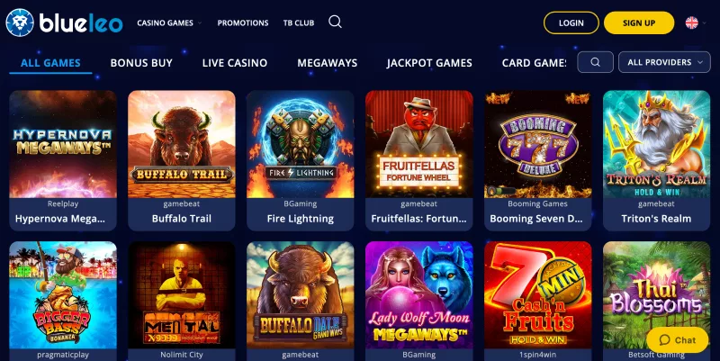 Screenshot of casino games at BlueLeo Casino