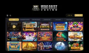 Vegas Crest Casino logo with a screenshot of the casino