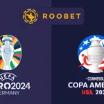 Roobet logo with the logos of the European Championships and the Copa America