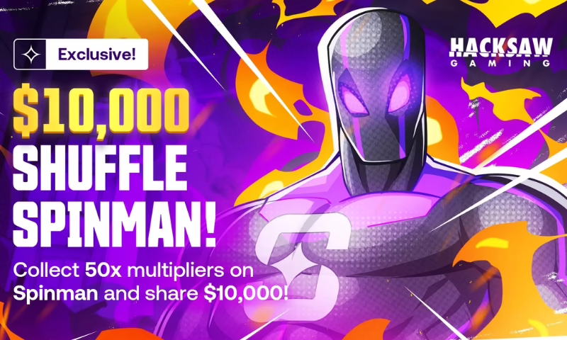 The promotion for the newly release Spinman slot, an exclusive game at Shuffle Casino. 