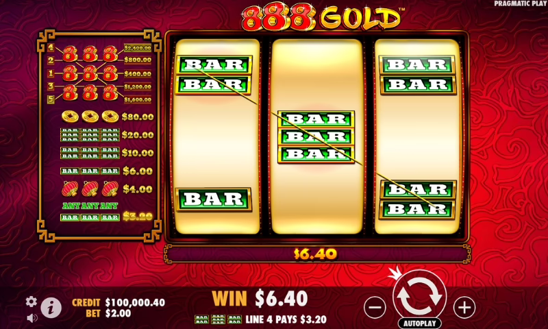 The betting interface for 888 Gold slot at Shuffle Casino.