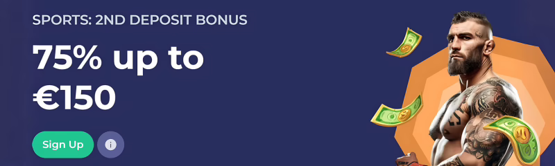 Bruno Casino Sports Second Deposit Bonus: 75% up to €150
