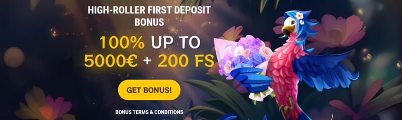 Kakadu Casino High Roller First Deposit Bonus: 100% up to €5000 + 200 Free Spins