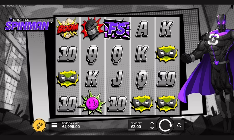 The slot interface of Spinman at Shuffle Casino.