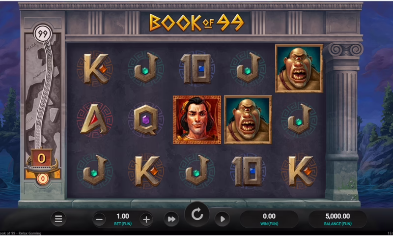 The betting interface for Book 99 slot at Shuffle Casino. 