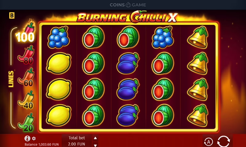 The fruits and symbols at Burning Chili X slot at Coins.Game,
