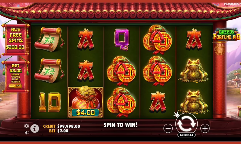 The betting platform on Greedy Fortune Pig Slot at Betfury Casino.