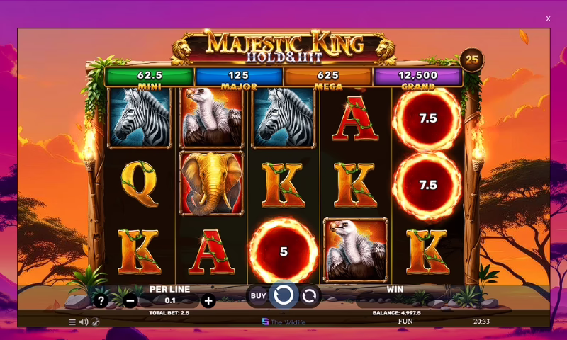 The Majestic King Casino game slot interface in Tower. Bet.