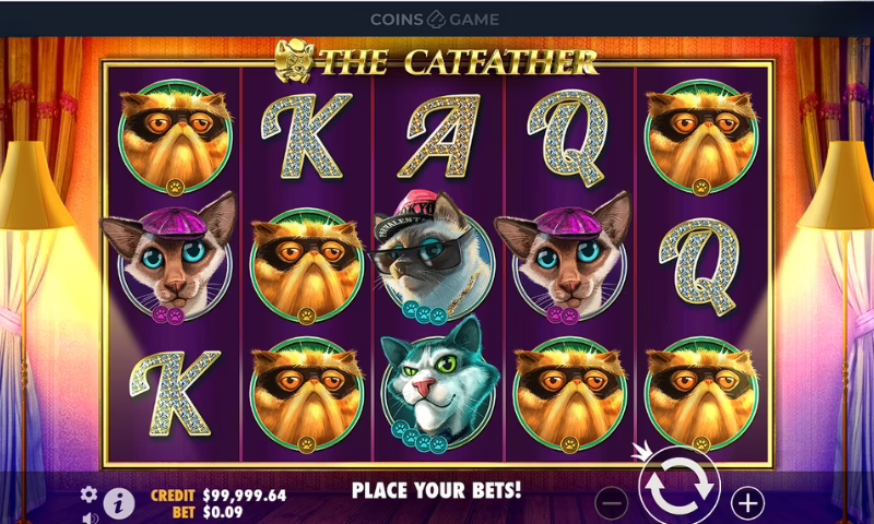 The Catfather slot betting interface at Coins.Game